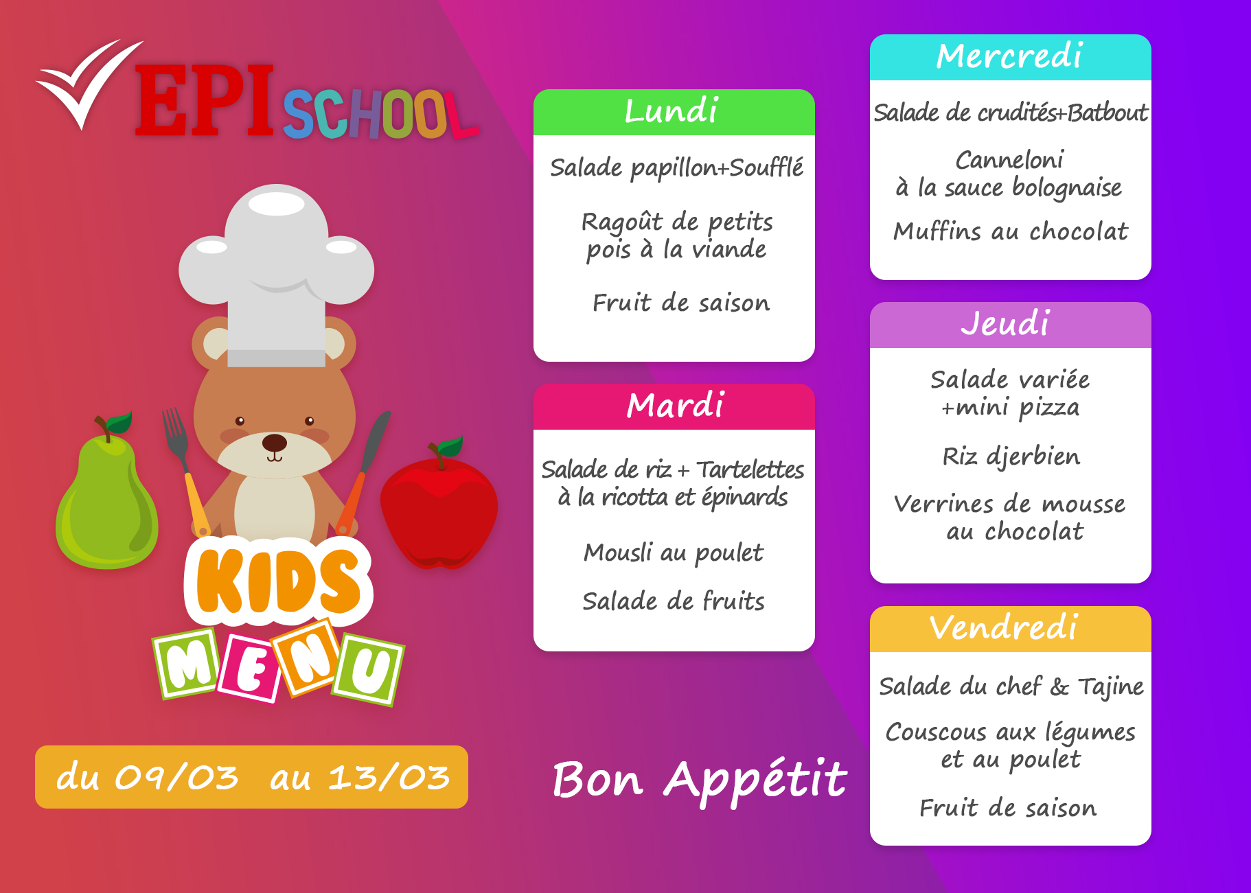 Menu de la semaine