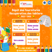 Récupération des tabliers et dépôt des fournitures scolaires 